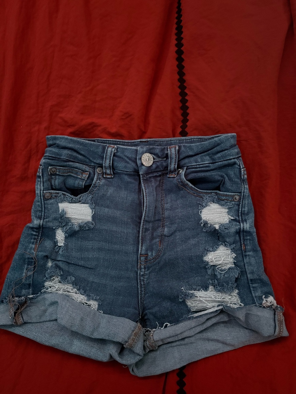 American Eagle High-Rise Distressed Denim Shorts - Blue